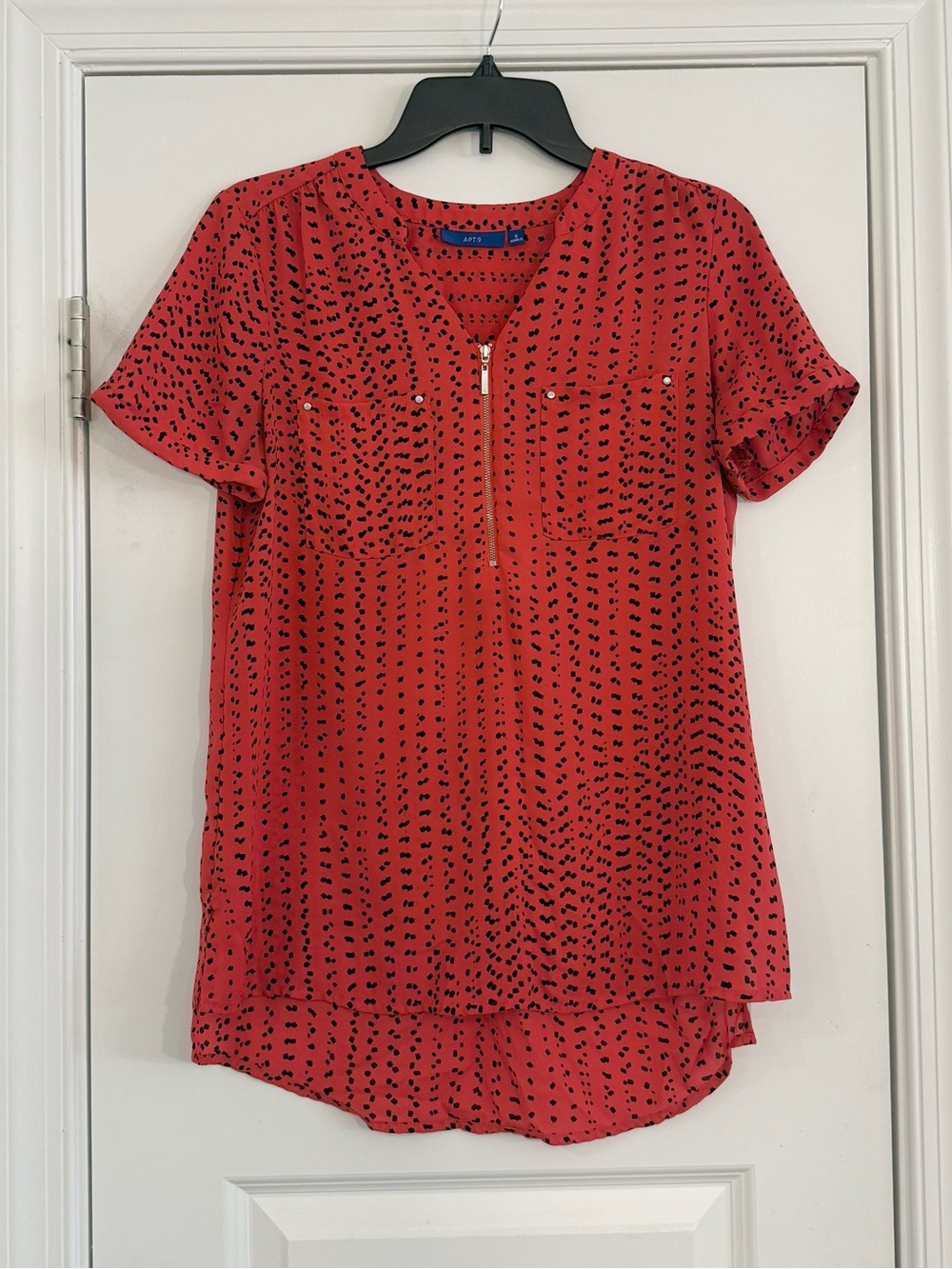 Printed Zip Front Blouse Women’s S Short Sleeve Business Casual